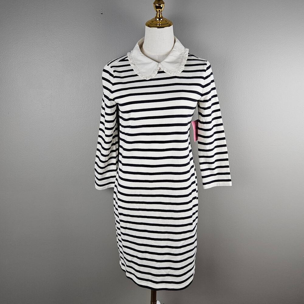 Kate Spade New York Poplin Collar Striped Tee Dress French Cream XS Preppy